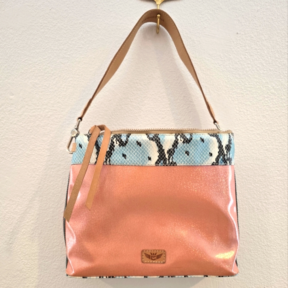 Pink Metallic and Snake-Print Shoulder Bag